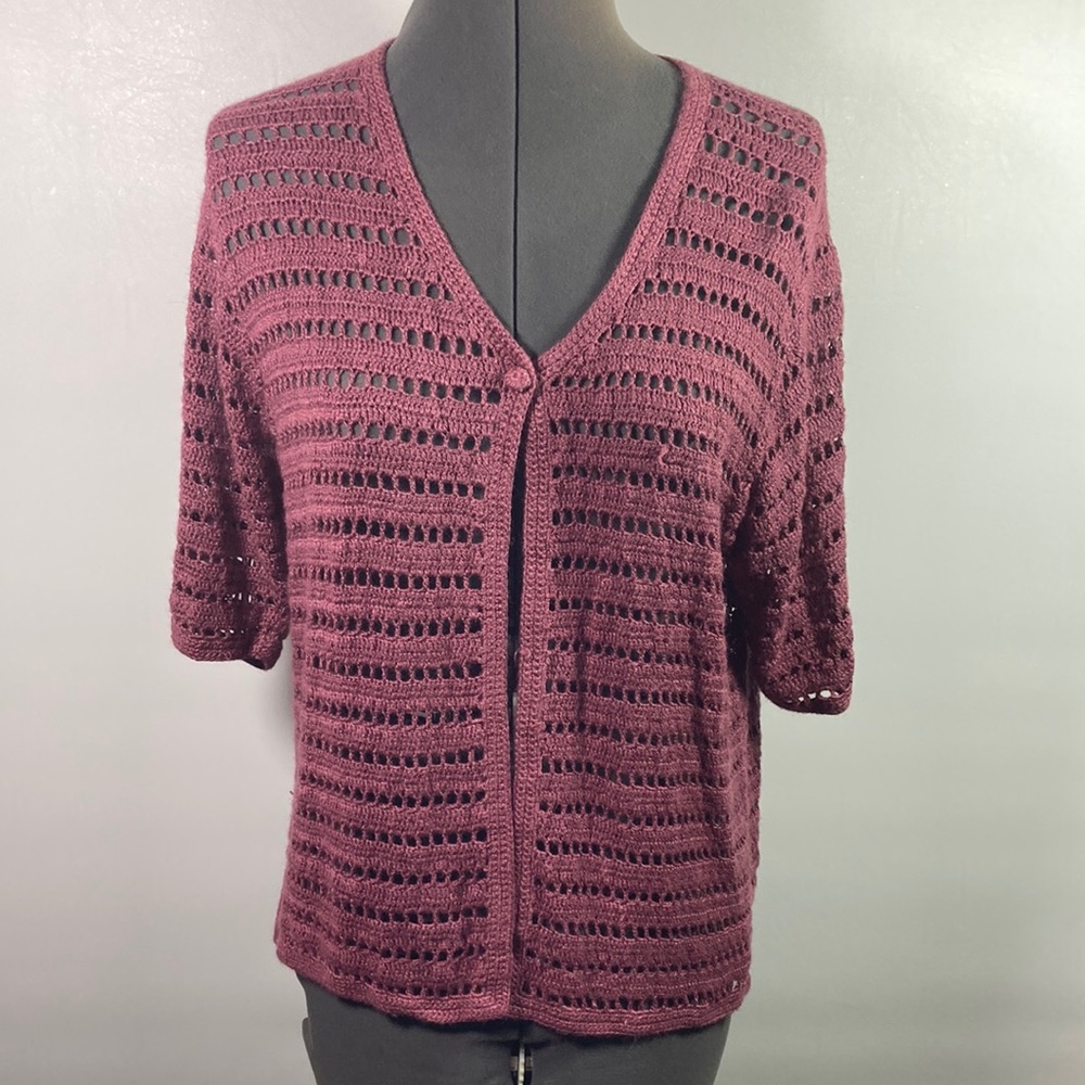 Norton McNaughton Crochet Open Cardigan Dark Mauve Size M